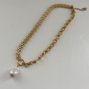 18k Gold dipped Necklace with White authentic pearl pendant
